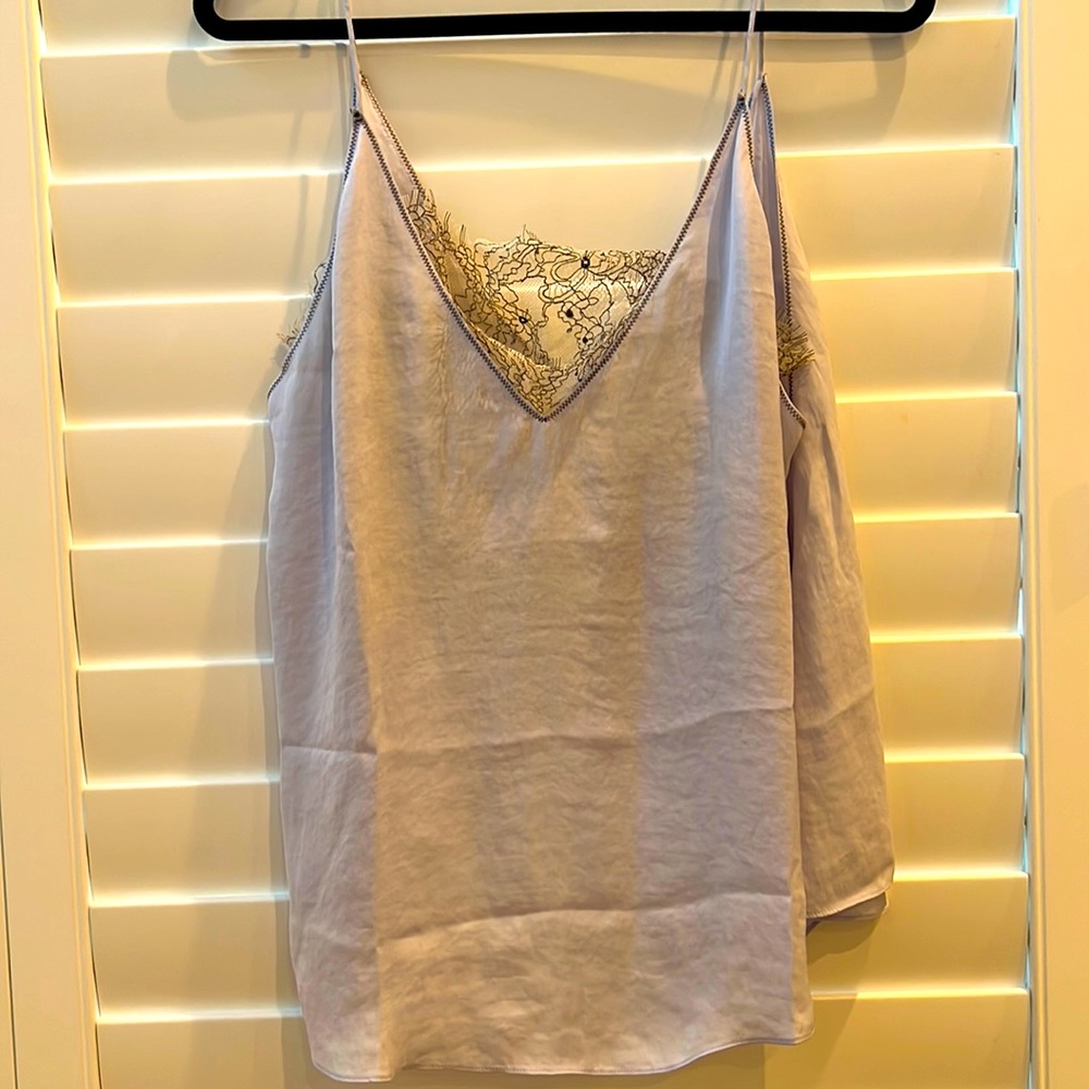 Free People Periwinkle Silky Blouse with Flower Lace Lining for Bra. Size XS